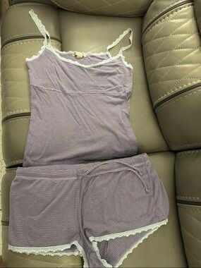 Victoria's Secret Lavender & White Striped Lace-Trim Cami and Shorts Sleep Set